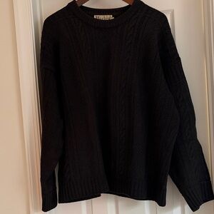 Harley of Scotland Black Cable Knit Crewneck Sweater